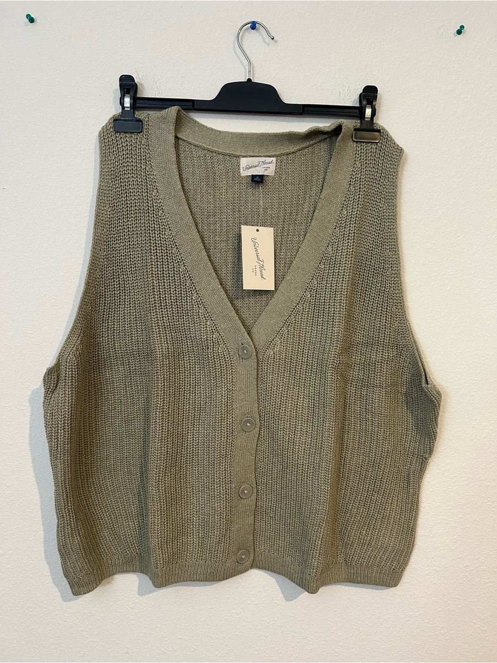 Eileen Fisher Olive Green V-Neck Button Sweater Vest